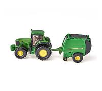 siku 1665, Tractor John Deere con enfardadora y 2 balas redondas, Metal/Plástico, Verde, Partes móviles