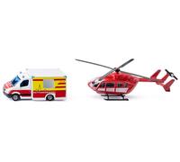 Siku 1748, Set de Servicio de Rescate, Helicóptero de Rescate y Ambulancia Mercedes Benz, Juguete para Niños, Metal/Plástico, Rojo/Blanco, Rotores Giratorios