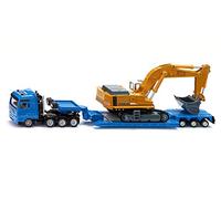 siku 1847 Transportador carga pesada con excavadora, Semirremolque desmontable, 1:87, Metal/Plástico, Azul/Amarillo