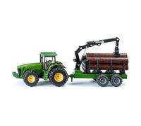 siku 1954, Tractor John Deere con remolque forestal, 1:50, Metal/Plástico, Verde, Brazo de carga y pinza funcionales