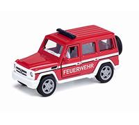 siku 2306 Coche todoterreno de bomberos Mercedes AMG G65, Incl. enganche para remolque, Puertas funcionales, Ruedas desmontables, 1:50, Metal/Plástico, Rojo