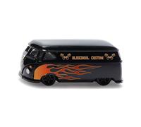 siku 2363, VW T1 Transporter Custom, 1:50, Vehículo de juguete, Metal/Plástico, Negro/Naranja, Acoplamiento para remolque, Impresión detallada, Apertura de puertas
