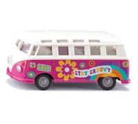 Siku 2364, VW T1 Autobús Samba, Coche de Juguete, 1:50, Coche de Juguete para Niños, Metal/Plástico, Rojo/Blanco, Puertas Abatibles, Enganche de Remolque, Ruedas fieles al Original