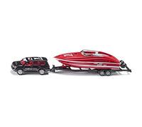 siku 2543 Coche con lancha motora, Barco de juguete flotante, 1:55, Metal/Plástico, Negro/Rojo