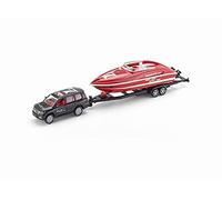 siku 2543 Coche con lancha motora, Barco de juguete flotante, 1:55, Metal/Plástico, Negro/Rojo