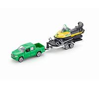 siku 2548 Coche con remolque y moto de nieve, Remolque inclinable, 1:55, Metal/Plástico, Verde/Amarillo