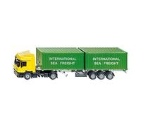 siku 3921 Camión con contenedor, Incl. 2 contenedores, Longitud del remolque ajustable, 1:50, Metal/Plástico, Amarillo/Verde