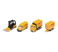 Siku 6324, Set de logística DHL, 4 Piezas, Metal/plástico, Amarillo, Muchas Funciones, Set de Juguete, combinable con Modelos Misma Escala