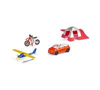 Siku 6325, Set Regalo, Incluye descapotable, Moto de Cross, Hidroavión y Tienda de campaña, Metal/plástico, Multicolor