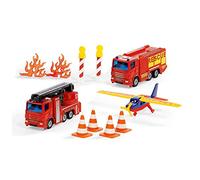 siku 6330, Juego de regalo de bomberos, Camión con plataforma de rescate aéreo, Camión de bomberos, Avión, Piezas móviles, Incluye Incluyendo pilones, conos y llamas