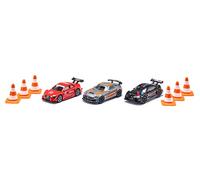 siku 6331, Set de regalo Race, Mercedes-AMG GT4, Audi RS 5 Racing y BMW M4, Incl. 6 Conos, Coches de juguete, Metal/Plástico, Multicolor, Con llantas deportivas y alerón posterior
