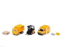 Siku 6335, Set de Regalo Logística DHL, Incl. camión, Carretilla elevadora, Furgoneta de paquetería, Palés y Paquetes, Metal/plástico, Amarillo, Piezas móviles