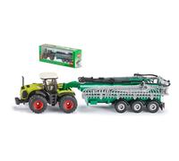 Siku Tractor Claas Xerion 1827, remolque cisterna, 1:87, metal/plástico, verde, manguera plegable