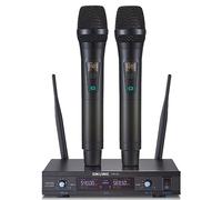 SIKUING Sistema de micrófono inalámbrico, micrófono dinámico inalámbrico Dual Pro UHF, 2 x 30 frecuencias ajustables, sistema de micrófono de mano para karaoke en casa, reuniones, iglesia, rango de
