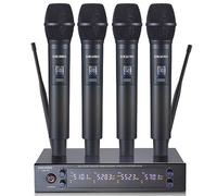SIKUING Sistema de micrófono inalámbrico UHF de 4 canales con micrófonos de mano inalámbricos, frecuencias ajustables de 4 x 50, ideal para karaoke, reuniones, iglesia, rango de 300 pies (4 de mano)