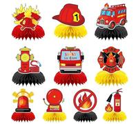 Sikweny 10 Piezas Bomberos Decoración Cumpleaños Decoracion Cumpleaños Bomberos Camión Decor Cake Topper Tema Tráfico Fiesta Transporte Tema Fiesta Con Cartel Feliz Transporte Adornos Llamas