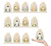 Sikweny 12 Piezas Bolsas de Tela, 10x15cm, Bolsas Tela Pequeñas Bolsos del Favor Partido Algodón Cordon Para Ninos Animales Mochila para Regalo Deporte Bolsos Lazo Animales Regalo Bienvenida al Bebé