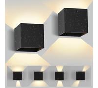 SILAMPDI Aplique pared Exterior 12W 3000K LED Lampara Exterior IP65 Impermeable Lampara Exterior Pared, Negro Ángulo ajustable Interior Lámpara Pared para Patio, Dormitorio, Jardín 2 piezas
