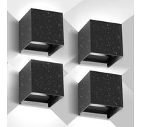 SILAMPDI Aplique pared Exterior 12W 6000K LED Lampara Exterior IP65 Impermeable Lampara Exterior Pared, Negro Ángulo ajustable Interior Lámpara Pared para Patio, Dormitorio, Jardín, 4 piezas