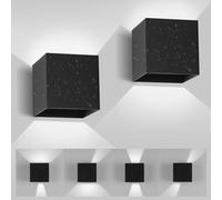 SILAMPDI Aplique pared Exterior 12W 6000K LED Lampara Exterior IP65 Impermeable Lampara Exterior Pared, Negro Ángulo ajustable Interior Lámpara Pared para Patio, Dormitorio, Jardín, 2 piezas