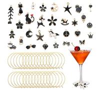 Silars Colgantes Copas Vino de Colorido, 30pzs Identificador de Copas Adornos para Copas de Vino, con Bolsa de Almacenamiento para Copas de Champán, Copas de Cóctel, Copas de Beber (Negro)