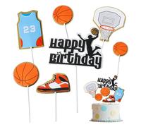 Silars Decoracion Tarta Baloncesto, 7pzs Papel Topper Tarta Decoracion para Pastel de Baloncesto, Happy Birthday Cake Topper para Decoraciones de Pasteles de Cumpleaños en Fiestas de Cumpleaños