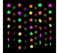 Silars Guirnalda de Papel de Neón, 4,4m Guirnaldas Papel Suministros de Fiesta Neon, Guirnalda Fluorescentes para Decoraciones de Bodas de Fiesta de Cumpleaños (Guirnalda de Estrellas)