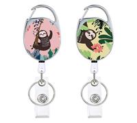 Silars Llavero extensible, 2 unidades, soporte para tarjetas de identificación de perezoso, carrete retráctil con mosquetón, llavero extensible con cable de alambre de acero de 65 cm, para llaves