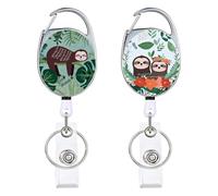 Silars Llavero Retractil, 2 pzs Sloth Llavero Extensible con Mosquetón de Carrete de 65cm de Acero, para Llaves e ID