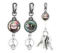 Silars Llavero Retractil, 2 pzs Sloth Llavero Extensible Llavero Mosqueton, Mosquetón de Carrete mit 65cm Stahlseil, für Schlüssel, ID-Karte (01)