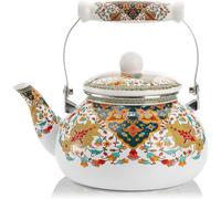 silbante para estufa, de 2.6 cuartos de galón, esmaltada, clásica con asa ergonómica plegable, ideal para cocina de gas y cocina de inducción (A)