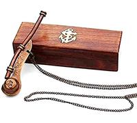Silbato de Bosón Antiguo de 4 Pulgadas de Latón Antiguo con Ancla de Madera Dura, Regalo Aytam
