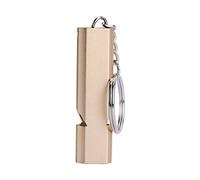 Silbato de emergencia de supervivencia con doble agujeros de aluminio de alta frecuencia para salvavidas con llavero para senderismo al aire libre, camping, escalada (color oro)