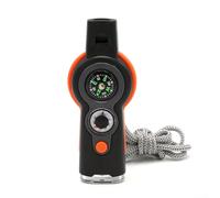 Silbato de supervivencia, 1 paquete, herramienta multifuncional para exploradores de la naturaleza, 7 en 1 con termómetro de luz LED para brújula, señal fuerte para senderismo, camping y aventuras al