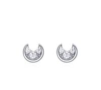 Silber Ohrringe Damen Stecker, Earrings 925 Mond mit Rundschliff Weiß Zirkonia Geschenk Beste Freundin Geburtstag