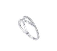 Silber Ringe 925, Promise Ring Frau Silber Halbe Ewigkeit Unregelmäßige Linien mit Rundschliff Weiß Zirkonia Größe 49 (15.6)