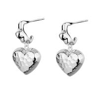 Silberfarbene, gehämmerte, hypoallergene Ohrringe für Damen Huggie-Creolen mit Anhänger Polierter, strukturierter Herzanhänger Modeaccessoires für jeden Tag und jede Hochzeitsfeier Plata