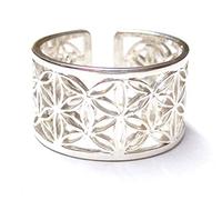 Silberschmuck - BG Anillo abierto de plata de ley con diseño de flor de la vida, talla 62-19,7, ajustable, unisex, incluye caja de regalo