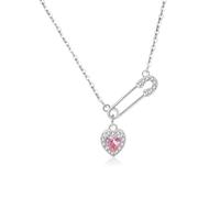 SILBERTALE Collar con pin de seguridad de plata de ley 925, collar con colgante de corazón, cadena de pin de seguridad, cadena para mujer, clip de papel, joyería de moda, 42 cm bis 47 cm