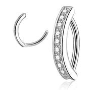 SILBERTALE Piercing de ombligo de plata de ley 925 con circonita cúbica curvada inversa, 14G,10MM, Plata de ley Plata