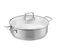 SILBERTHAL Cacerola baja 28 cm - Inducción gas y horno - Rustidera acero inoxidable sin PFOA - Cazuela con tapa de cristal