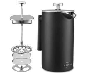 SILBERTHAL Cafetera francesa 1L - Acero inoxidable - Mantiene el café caliente - Cafetera émbolo - French press coffee Negra