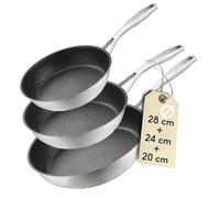 SILBERTHAL Sartenes antiadherentes inducción gas y horno 250ºC - Acero inoxidable - 20+24+28 cm - sin PFOA con triple fondo