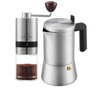 SILBERTHAL Set cafetera italiana 300ml y molinillo de café manual - Moka inducción y gas - Acero inoxidable