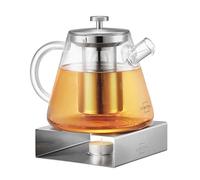 SILBERTHAL Tetera de cristal con infusor - Calentador de vela de acero inoxidable - 1,5 litros - Mantén caliente el té con la vela