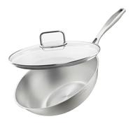 SILBERTHAL Wok inox 28 cm con tapa - Inducción gas y vitro - Saltear | Induccion gas y vitroceramica - Sarten honda para saltear y freir - Sin antiadherente - Para todas las cocinas