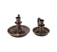 Sileduove 2 portavelas de hierro negro, con asas, para bodas, decoración del hogar, base resistente, se adapta a velas de pilar estándar y luces LED, elegantes adornos de escritorio (bronce)