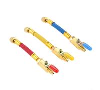 Sileduove 3 mangueras de carga de CA R134A con válvula de bola, ajuste en ángulo de 45 grados para servicio HVAC, rosca SAE de 1/4 pulgadas, código de color rojo, azul, amarillo, construcción de latón