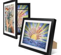 Sileduove Marco de exhibición de obras de arte para niños, 32,7 x 24 x 3,5 cm, marcos de arte para niños, almacenamiento de estilo de madera para dibujos y creaciones con diseño de soporte hueco 3D