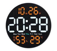 Sileduove Reloj de pared digital LED para sala de estar, cocina, centro comercial, escuela, oficina, 25,4 cm con LED y control remoto, pared digital con alarma de temperatura e higrómetro (naranja)